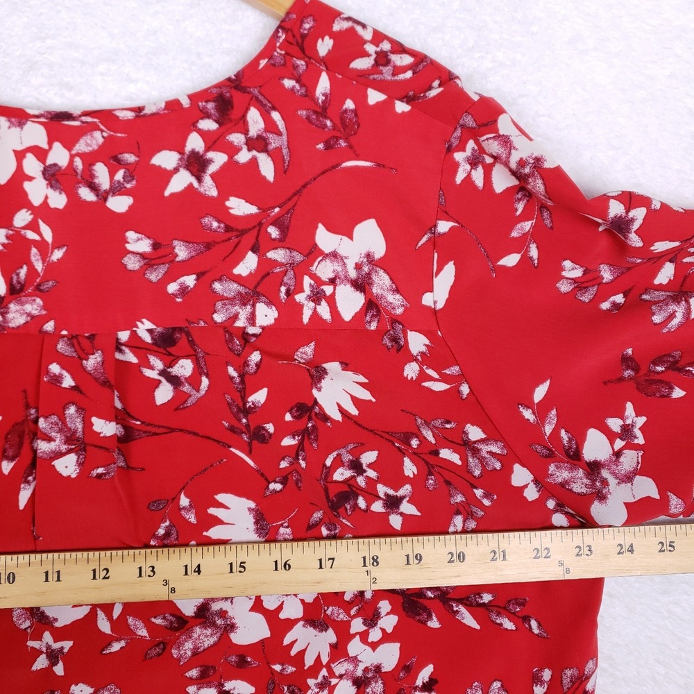 Ava & Viv Red Floral Split Neck Blouse 1X Long Sleeve Plus Size Lightweight - Picture 9 of 10